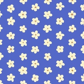 Small floral - white flowers on blue - medium