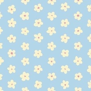 Small floral - white flowers on light blue  - medium