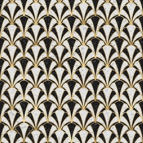 Crackled Scallop Shells in Black and Gold Art Deco Vintage Foil Pattern