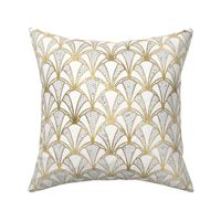 Crackled Cream Scallop Shells in Off-White with Gold Art Deco Vintage Foil Pattern