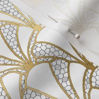 Crackled Cream Scallop Shells in Off-White with Gold Art Deco Vintage Foil Pattern