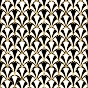 Scallop Shells in Black and Gold Art Deco Vintage Foil Pattern