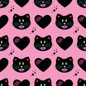 black cat w hearts on pink
