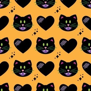 black cat w hearts on orange