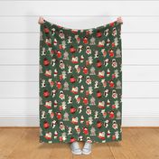 Vintage Christmas Dog and Cats - green large scale