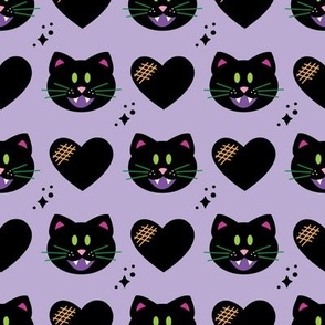 black cat w hearts on purple