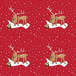 Christmas Deer on Red