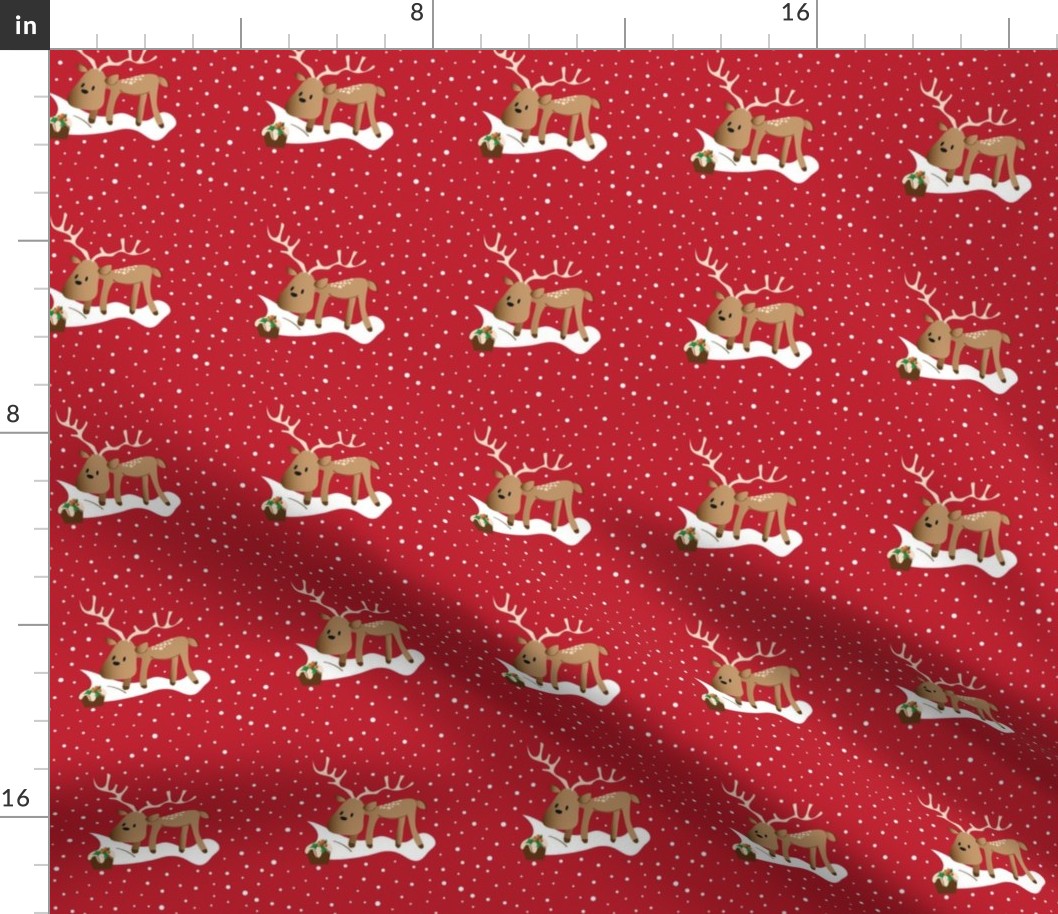 Christmas Deer on Red