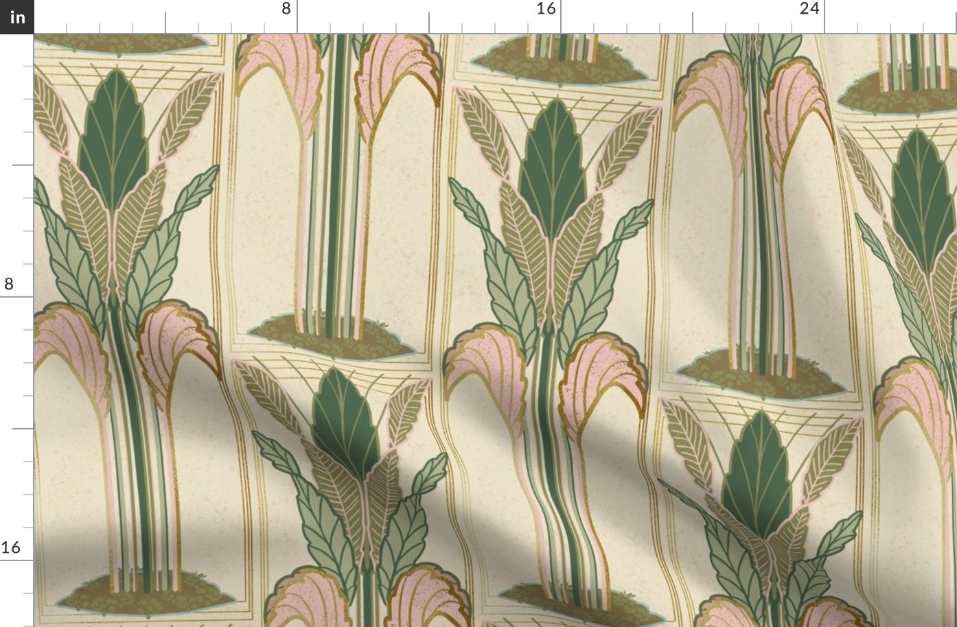 Art Deco Palms with Faux Gold "Foil" - Pink and Green (Jumbo)