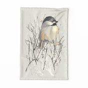 Fluffy Chickadee in Winter Berry Bushes