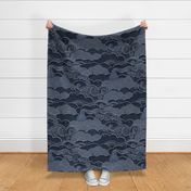 Cozy Night Sky Monochromatic Navy Blue Extra Large- Full Moon and Stars Over the Clouds- Indigo Blue- Relaxing Home Decor- Nursery Wallpaper- Large Scale