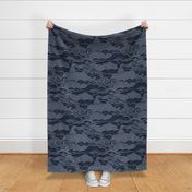 Cozy Night Sky Monochromatic Navy Blue Large- Full Moon and Stars Over the Clouds- Indigo Blue- Relaxing Home Decor- Nursery Wallpaper- Large Scale
