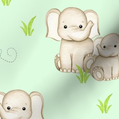 Safari Animals Elephant Mint Green Baby Nursery 