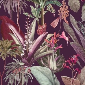 Palms and Pashion Flowers Deep Purple