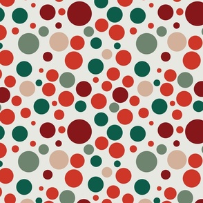  Christmas  dark and light red and green polka dots on cream