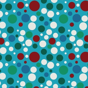  Christmas multi coloured polka dots on turquoise