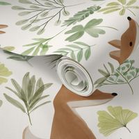 orange fox and forest green botanicals - large scale