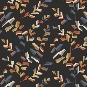 SMALL modern abstract vine - warm earthy charcoal - multicoloured