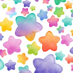 Bright, colorful watercolor stars