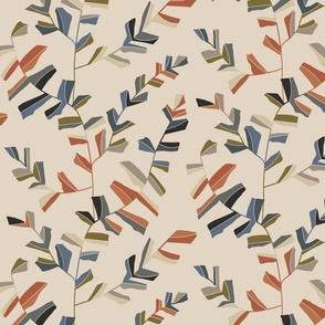 SMALL modern abstract vine - warm earthy beige - multicoloured