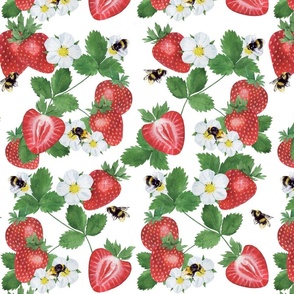 Watercolor Strawberry Bee Springtime