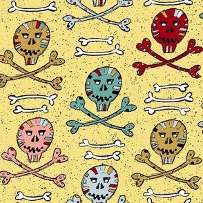 colorful skulls and crossbones on light yellow | large