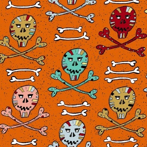 colorful skulls and crossbones on orange | large