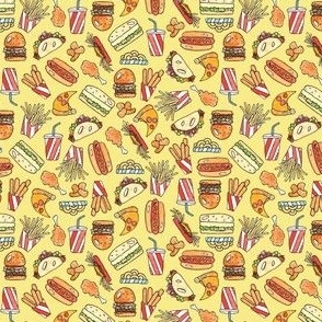 (x-small) cute fast food on yellow