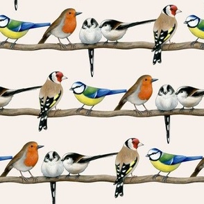 British Garden Birds on linen colour - medium scale