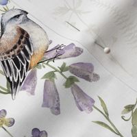 14" A Fragant Birds and Wildflowers Field, Midsummer Meadow Fields, Midsummer Wallpaper, Midsummer Fabric, Wildflowers And Birds Wallpaper