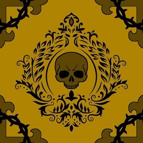 Skull Wreath Cameo Damask  gold