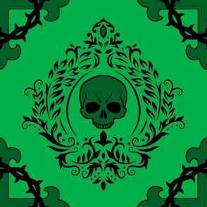 Skull Wreath Cameo Damask  green