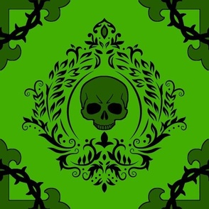 Skull Wreath Cameo Damask  Lime