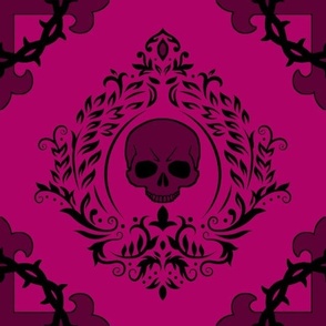 Skull Wreath Cameo Damask  Pink