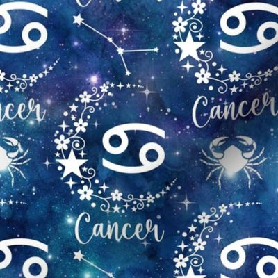 Medium Scale Cancer Crab Zodiac Sign on Galaxy Blue