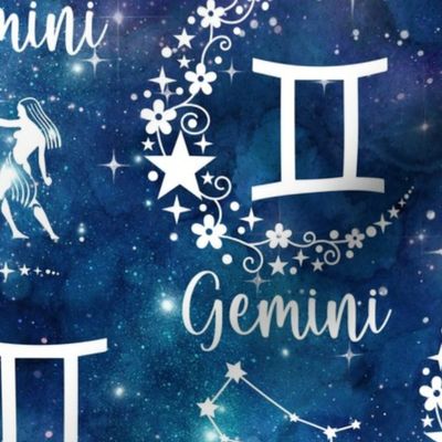 Large Scale Gemini Zodiac Signs on Galaxy Blue
