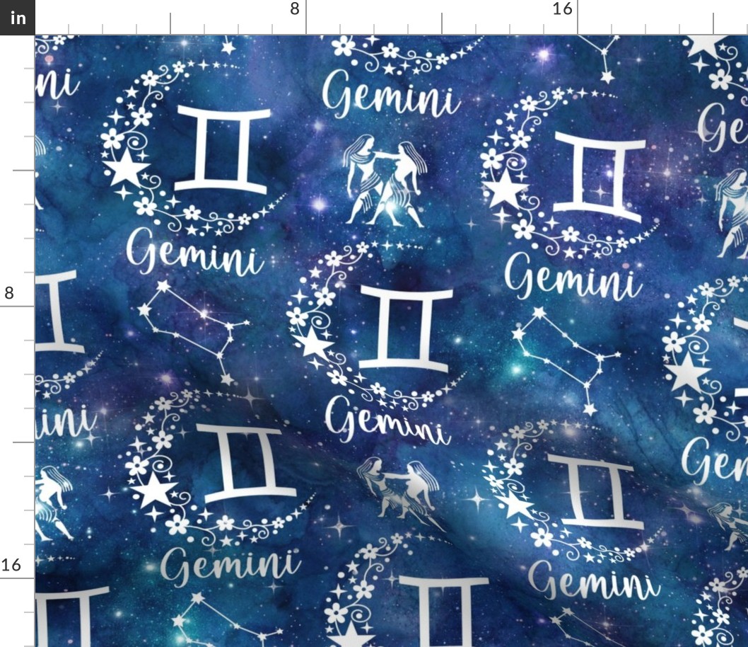 Large Scale Gemini Zodiac Signs on Galaxy Blue