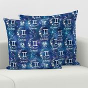 Medium Scale Gemini Zodiac Signs on Galaxy Blue