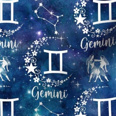 Medium Scale Gemini Zodiac Signs on Galaxy Blue