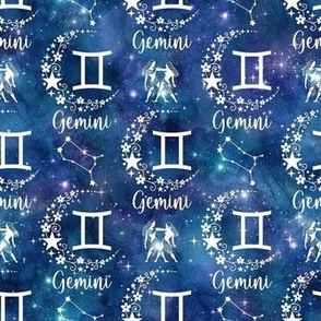 Small Scale Gemini Zodiac Signs on Galaxy Blue