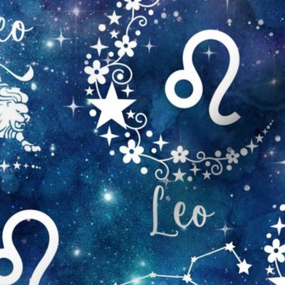 Large Scale Leo Lion Zodiac Signs on Galaxy Blue