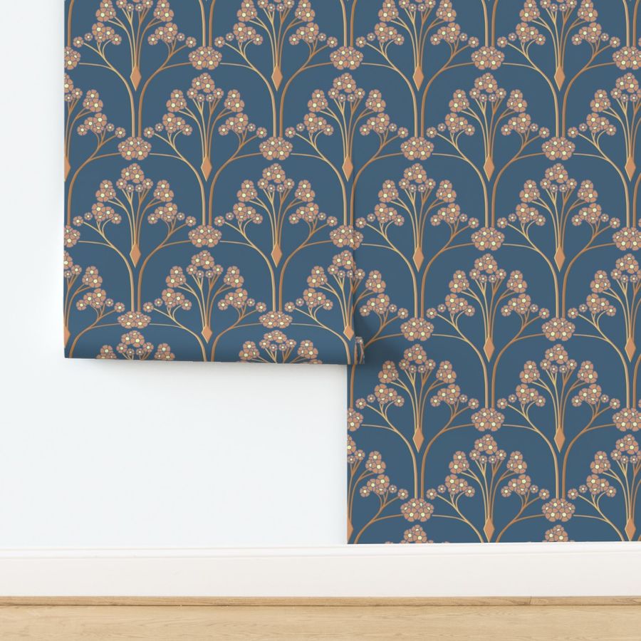 art deco floral wallpaper in teal blue Wallpaper | Spoonflower