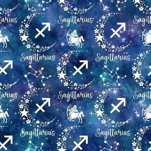 Small Scale Sagittarius Zodiac Signs on Galaxy Blue