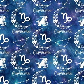 Large Scale Capricorn Zodiac Signs on Galaxy Blue