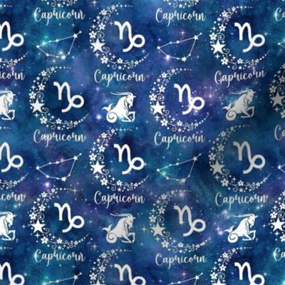 Small Scale Capricorn Zodiac Signs on Galaxy Blue