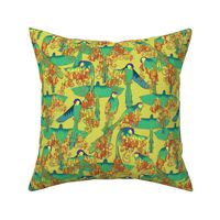 playful parrots whimsical floral lime green