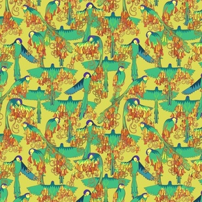 playful parrots whimsical floral lime green