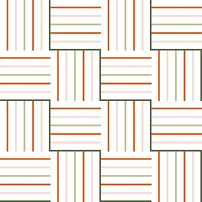 Woven Zig Zag Parquet  || Red Green and Pink stripes  on White || Summer Camp Collection by Sarah Price