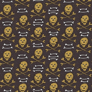 golden skulls and crossbones on dark brown | medium