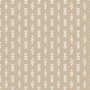 Abstract native indian mudcloth - spring plaid cloth aztec ethnic signs white on tan latte beige